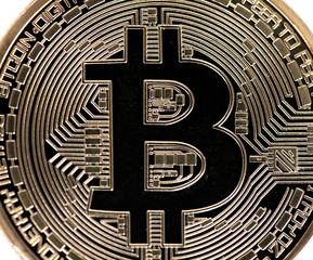 Fototapeta na wymiar Golden Bitcoin Coin Close Up