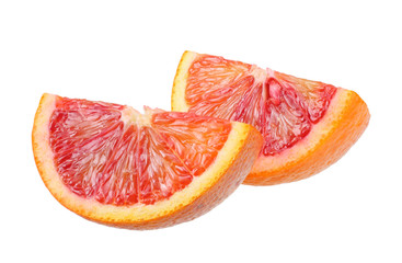 Red blood orange fruit with slices isolated on white background