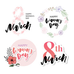 8 March International women's day greeting card. Brush calligraphy greeting. Vector illustration.