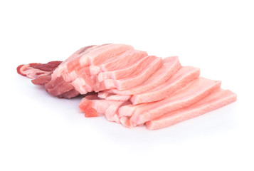 Pig Slide white background.Beef pork belly.With clipping paths.