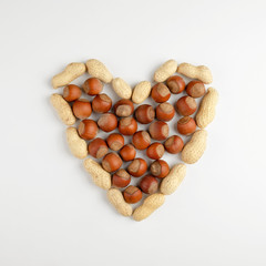 Pattern of nuts. Heart. The view from the top.