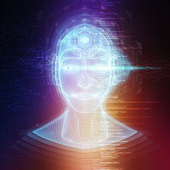 Obraz premium Robot cyborg man head artificial intelligence learning 3D rendering