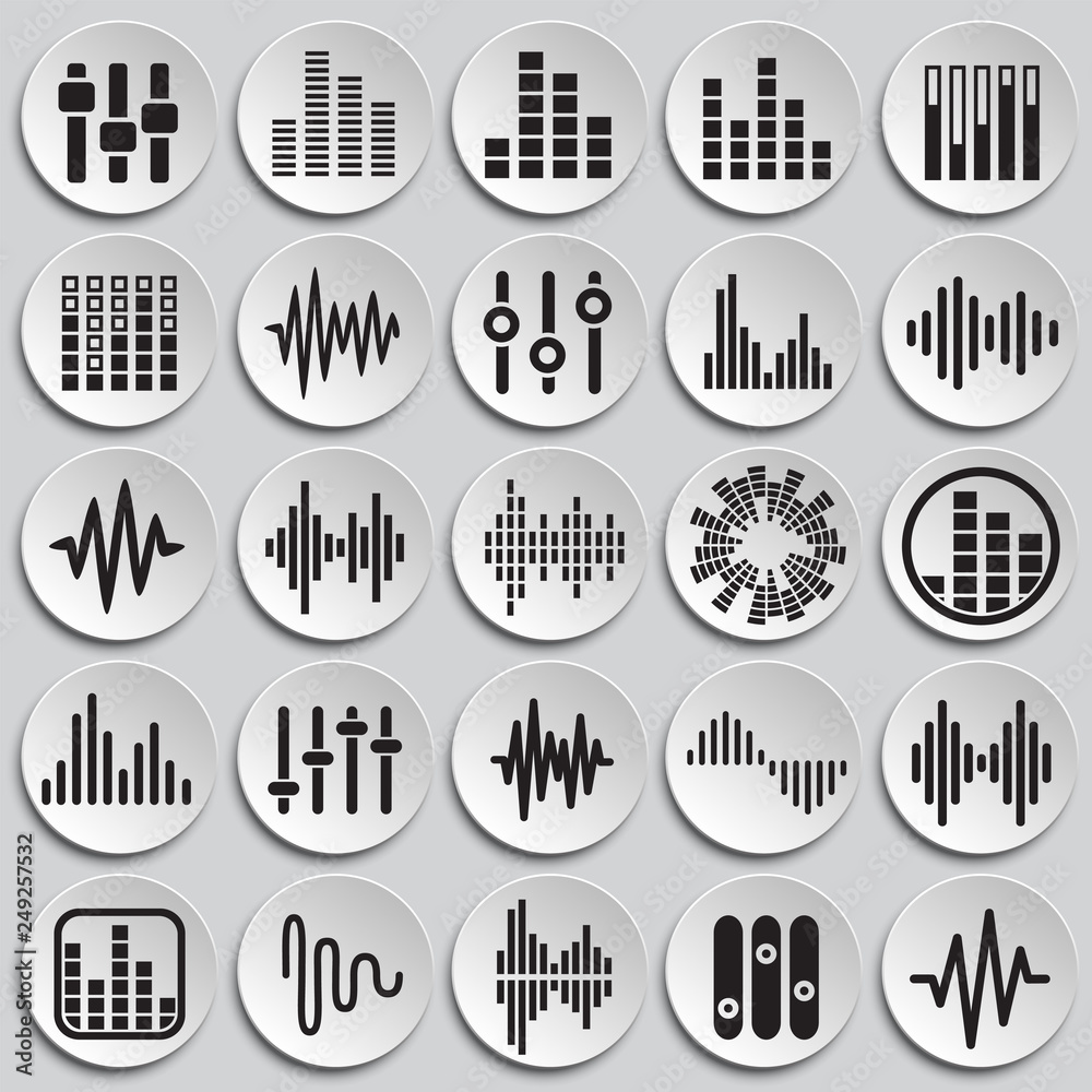 Poster equalizer icons set on plates background for graphic and web design, modern simple vector sign. inte