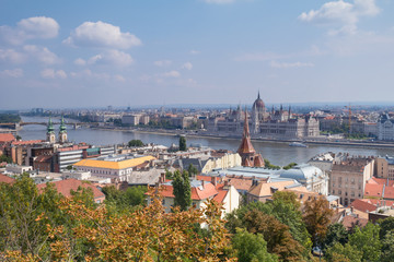 Budapest cityscape with Parliament building and Danube river