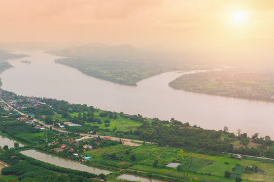 Beautiful landscape in view from skywalk at Wat Pha Tak Suea.