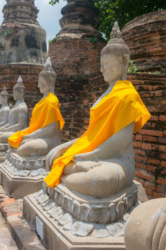 Old Brick Wall Texture and Big buddha in Thailand temple