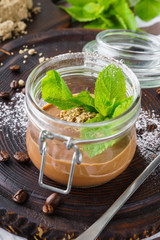 Healthy vegan chocolate pudding in a jar.
