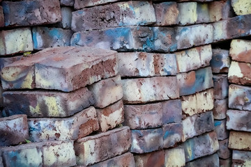 Abstract section of stacked bricks made of mud