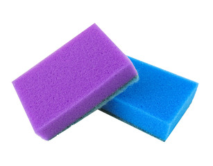 Set multi-colored household cleaning sponge.  Cleaning service,spring cleaning concept. Flat lay, Top view.Housework concept. Colored sponge isolated on white background- close up.Cleaning equipment. 