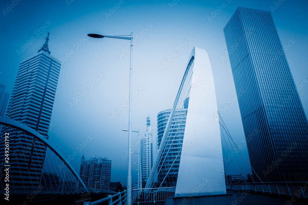 Wall mural steel bridge and modern skyscraper,tianjin china