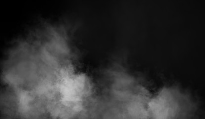Smoke on floor . Isolated black background . Misty fog effect texture overlays for text or space