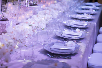 Beautiful flowers on table in wedding day