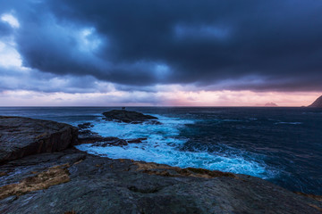 winter sunset over the sea, Lofoten, Norway