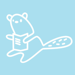 Cute kawaii animal character is reading a book. Funny beaver or cat logo design template. Symbol for web and print. Animal linear illustration in trendy minimalistic style. Modern care and education.