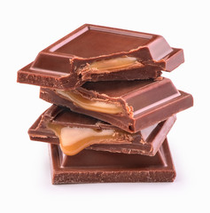 pieces of chocolate with filling on a white background