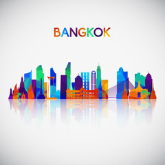 Obraz premium Bangkok skyline silhouette in colorful geometric style. Symbol for your design. Vector illustration.