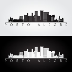 Porto Alegre skyline and landmarks silhouette, black and white design, vector illustration. - obrazy, fototapety, plakaty