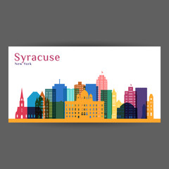 Syracuse city architecture silhouette. Colorful skyline. City flat design. Vector business card.