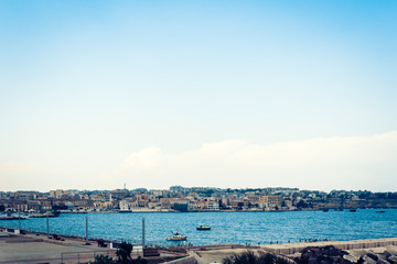 seafront of Ortygia (Ortigia) Island, view of Syracuse, Sicily, Italy.