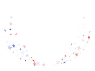 Flying red blue white star sparkles on white vector american patriotic background.