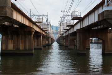 Beautiful bridge at Umeda from across the Yodogawa River.