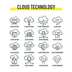 Fototapeta premium CLOUD TECHNOLOGY LINE ICONS