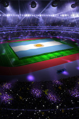 people hold Argentina flag in stadium arena. field 3d photorealistic render