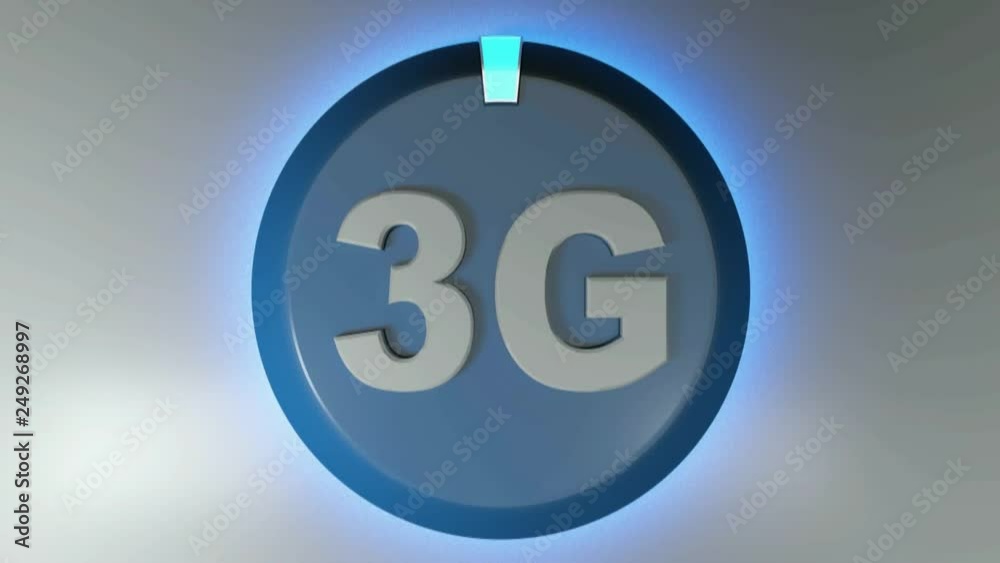 Poster a blue circle icon with the write 3g and a rotating blue lighted cursor that is rotating 360 degrees
