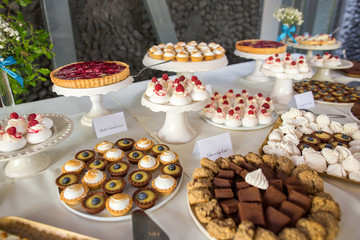 Delicious wedding reception candy bar dessert table
