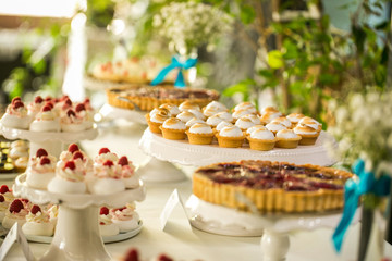Delicious wedding reception candy bar dessert table
