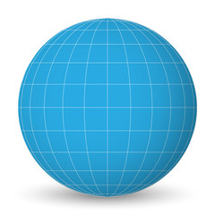 Blank planet Earth blue globe with grid of meridians and parallels, or latitude and longitude. 3D vector illustration