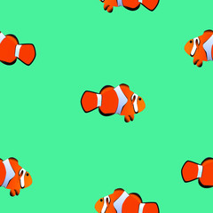 vector seamless fish clowns background on blue