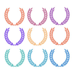 Circular vector winner emblems. Laurel wreaths and ribbon rosettes vector