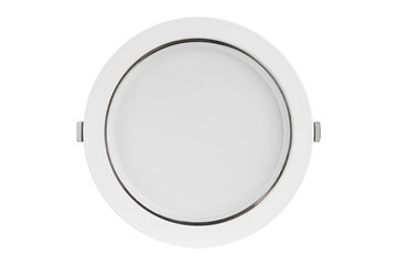 white round led lamp on a white background, frontal location