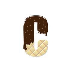 wafer letter C with current chocolate icing
