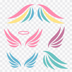 Fototapeta na wymiar Hand drawn angel wings. Sketch of birds wings. Airforce logo icons. Avia vector logo