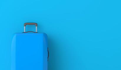 Blue travel suitcase against a blue background. 3D Rendering