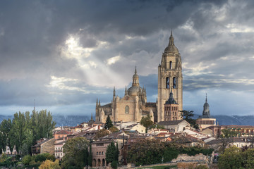 Fototapeta na wymiar Segovia Cathedral, the last Gothic cathedral built in Spain