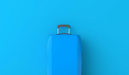 Blue travel suitcase against a blue background. 3D Rendering