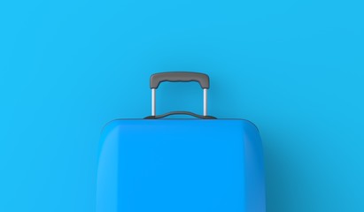 Blue travel suitcase against a blue background. 3D Rendering