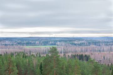 Beautiful top view from above of city Kouvola from slope Mielakka. Autumn day, Finland