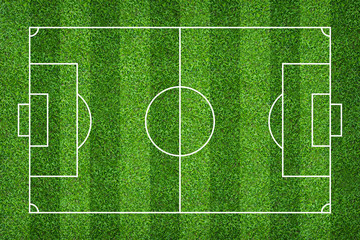 Naklejka premium Football field or soccer field for background. Green lawn court for create game.
