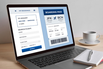 Boarding pass concept on modern laptop computer screen