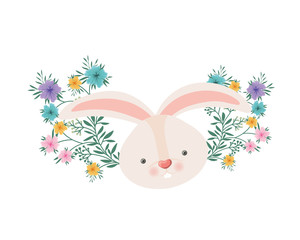 rabbit head with flowers isolated icon