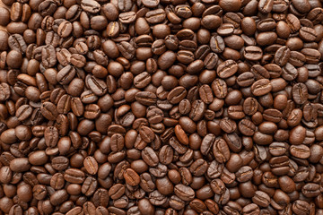 Roasted of coffee beans for background. Close-up.