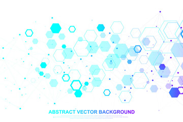 Scientific molecule background for medicine, science, technology, chemistry. Wallpaper or banner with a DNA molecules. Vector geometric dynamic illustration.