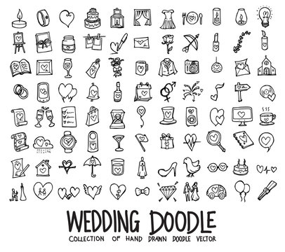 Set of wedding icons Drawing illustration Hand drawn doodle Sketch line vector eps10