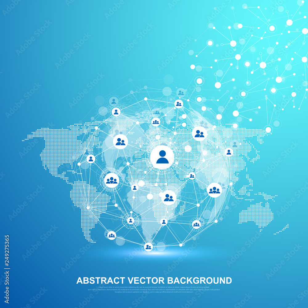 Fototapete Networking connection concept abstract technology. Global network connections with points and lines. Big data visualization. Futuristic infographic. Vector illustration