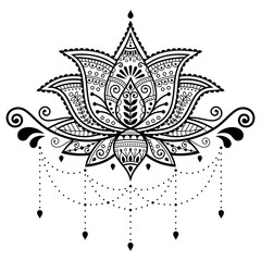 Lotus flower vector design, Indian ornamental pattern, Mehndi henna tattoo decoration - yoga greeting card  © redkoala