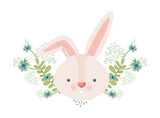 rabbit head with flowers isolated icon